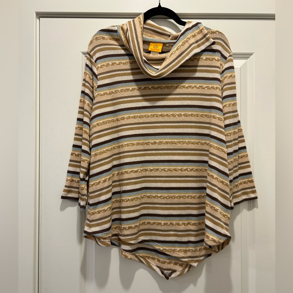 Ruby Rd Striped Mock Neck Short Sleeve Knit Top Sz XL